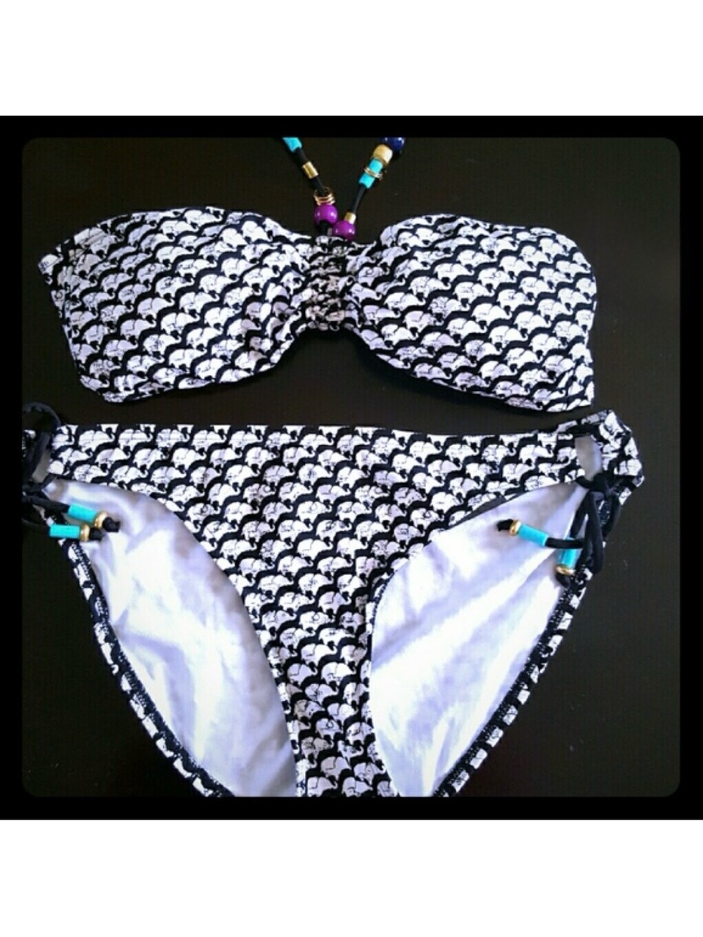 Kenneth Cole Black and White Patterned Bandeau Bikini